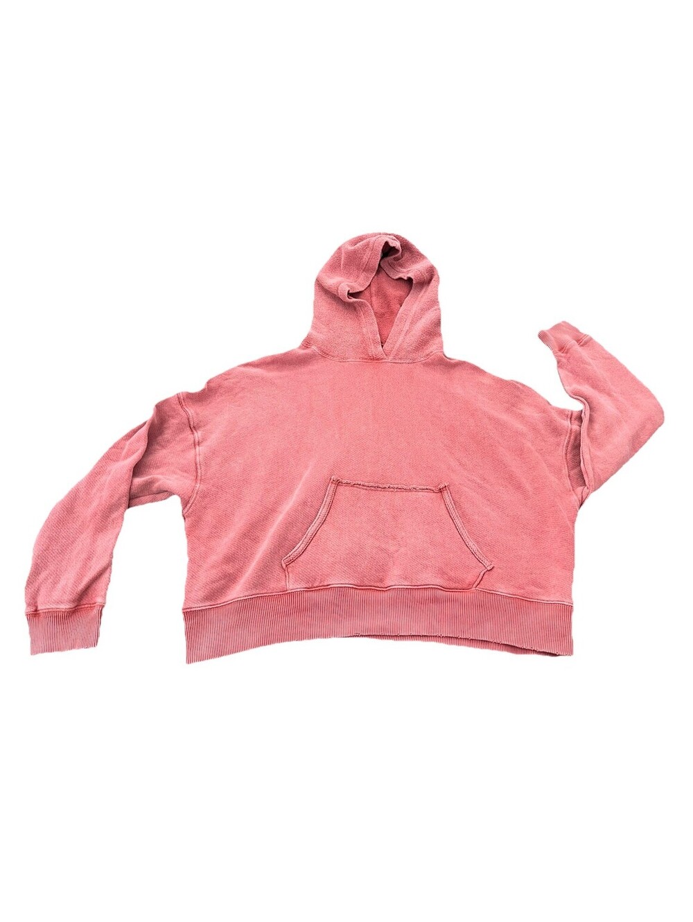 American Eagle Oversized Cropped Boxy Hoodie PINK Terry Distressed Womens MED